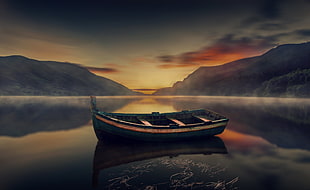 brown punt boat, nature, water, reflection, boat HD wallpaper