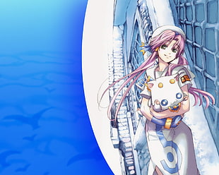 female anime character holding animal HD wallpaper