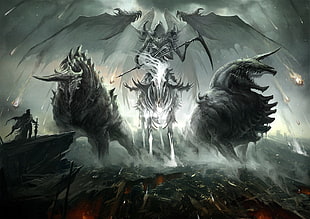 four black and gray monsters wallpaper, artwork, fantasy art