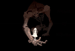 female anime character standing on skeleton hand