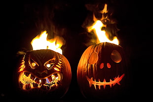 two Jack-O-Lantern Halloween ornament