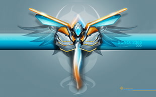 winged emblem illustration, digital art, blue, CGI