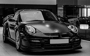 black Porsche coupe, Auto, Black, Headlight