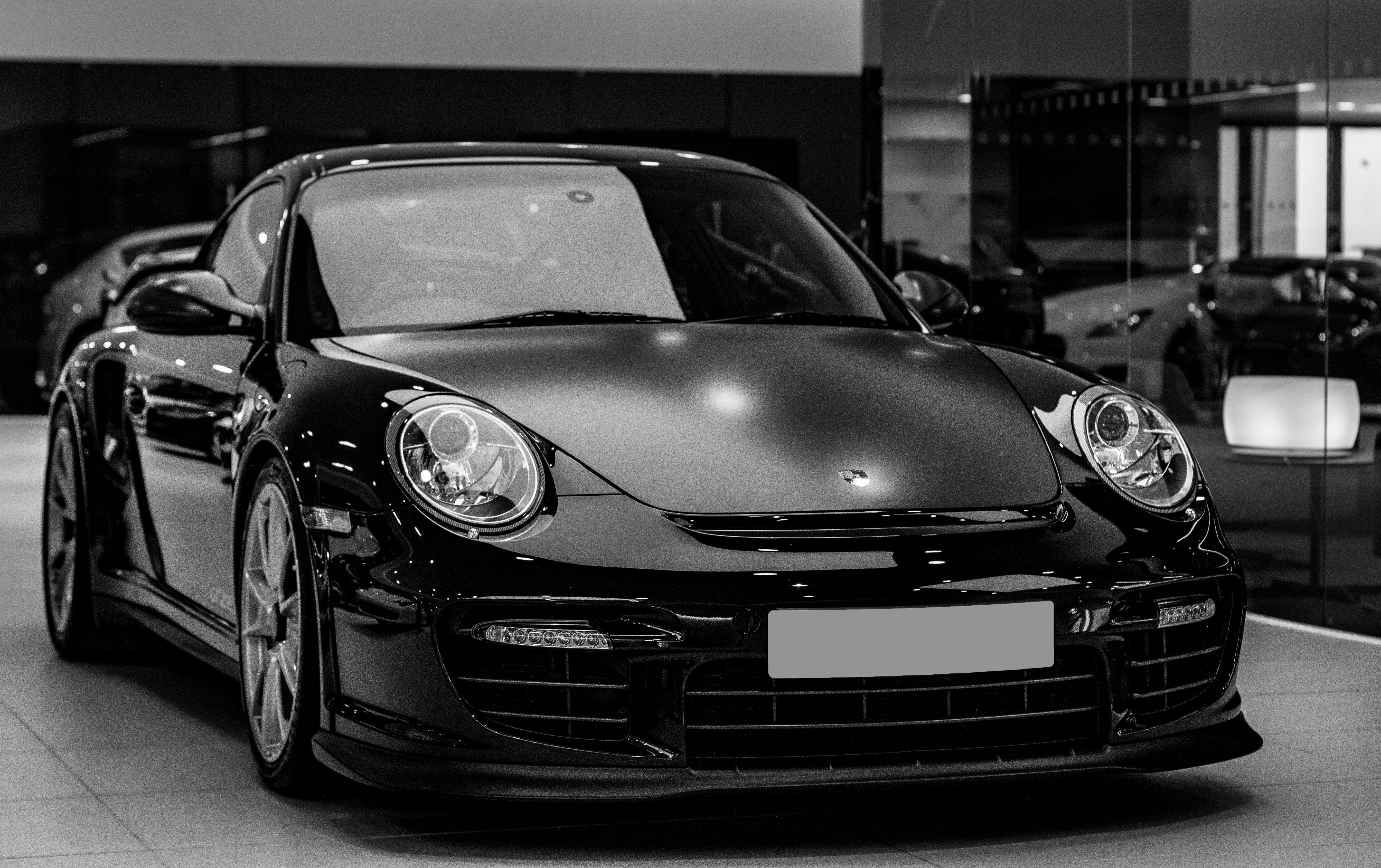 black Porsche coupe, Auto, Black, Headlight