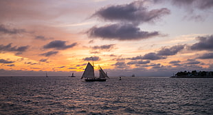 boats at the ocean near island during sunset, key west
