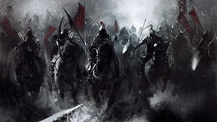 knights poster, fantasy art, army, Cavalry, bow