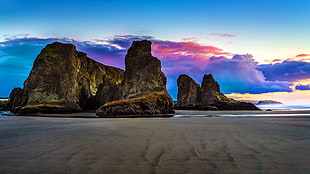rock mountain famous landmark, rocks, mountains, sky, clouds