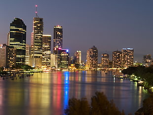 cityscape photography of high-rise buildings during nighttime, brisbane HD wallpaper
