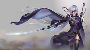 female anime character holding sword wallpaper, video games, Nier: Automata, NieR, 2B (Nier: Automata)
