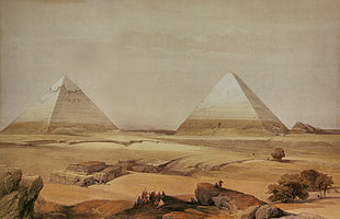 brown wooden framed painting of house, David Roberts , Egypt, painting, pyramid