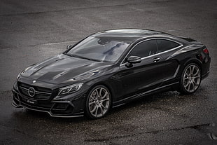 grayscale photo of black coupe
