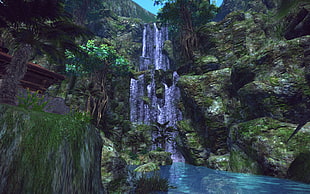 waterfalls and rock, Tera, Tera online, video games