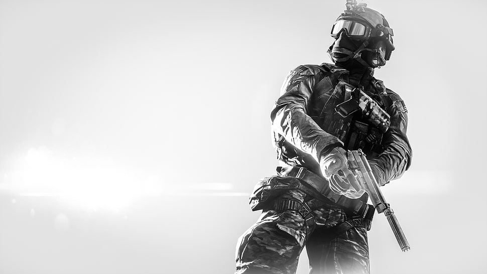 soldier holding pistol HD wallpaper