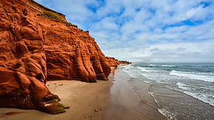 body of water, sea, cliff, shore, Canada HD wallpaper