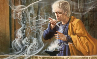 woman and smoke painting
