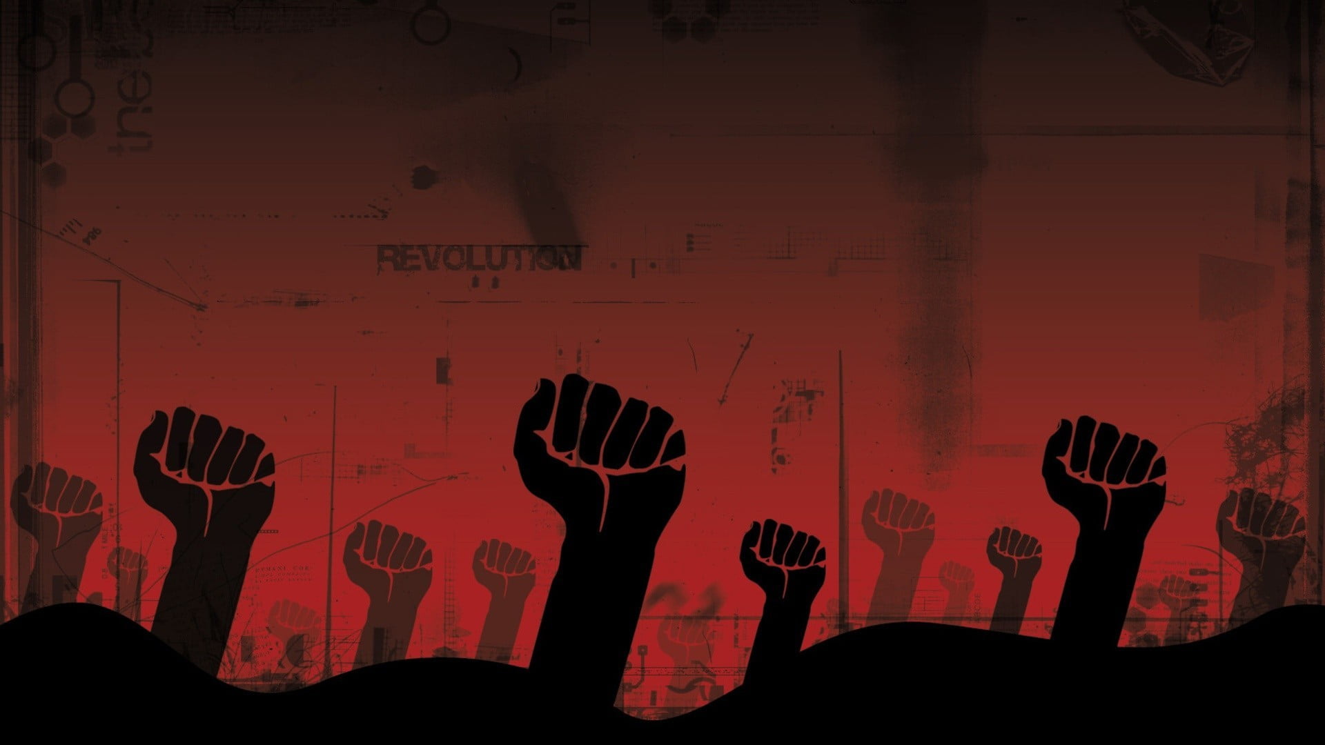 Revolution poster, red, fists, revolution 