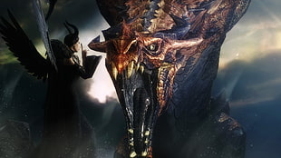 Maleficent and dragon digital wallpaper, The Elder Scrolls V: Skyrim, dragon, Maleficent, The Elder Scrolls