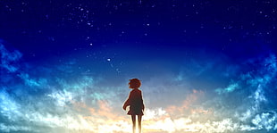 anime movie still, Kuriyama Mirai, Kyoukai no Kanata, stars, sky HD wallpaper