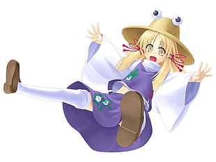 female anime with purple and white dress illustration