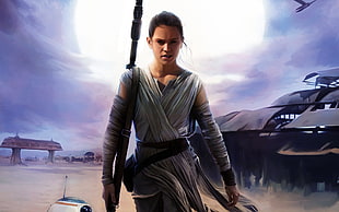 woman wearing white suit wallpaper, Star Wars, Jedi, Star Wars: The Force Awakens, Daisy Ridley