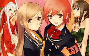 four woman anime characters digital wallpaper HD wallpaper