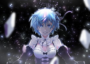 blue haired female anime character illustration, cosmicsnic, Re:Zero Kara Hajimeru Isekai Seikatsu, Rem (Re: Zero), simple background HD wallpaper