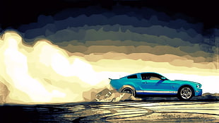 blue Ford Mustang clip art