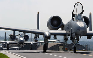 three gray jet fighters, airplane, Fairchild Republic A-10 Thunderbolt II, military
