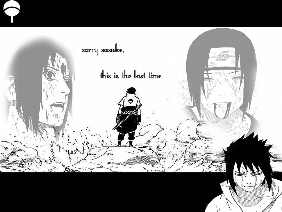 white and black printed crew-neck shirt, Naruto Shippuuden, brothers, Uchiha Sasuke, manga HD wallpaper