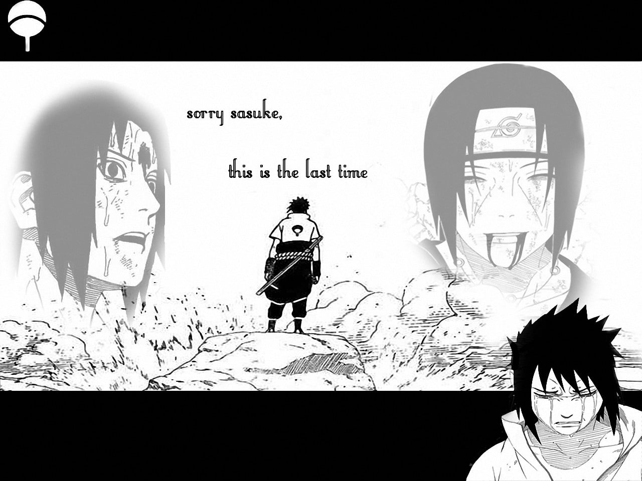 white and black printed crew-neck shirt, Naruto Shippuuden, brothers, Uchiha Sasuke, manga