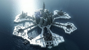 bird's-eye view photography of island with buildings, Stargate Atlantis