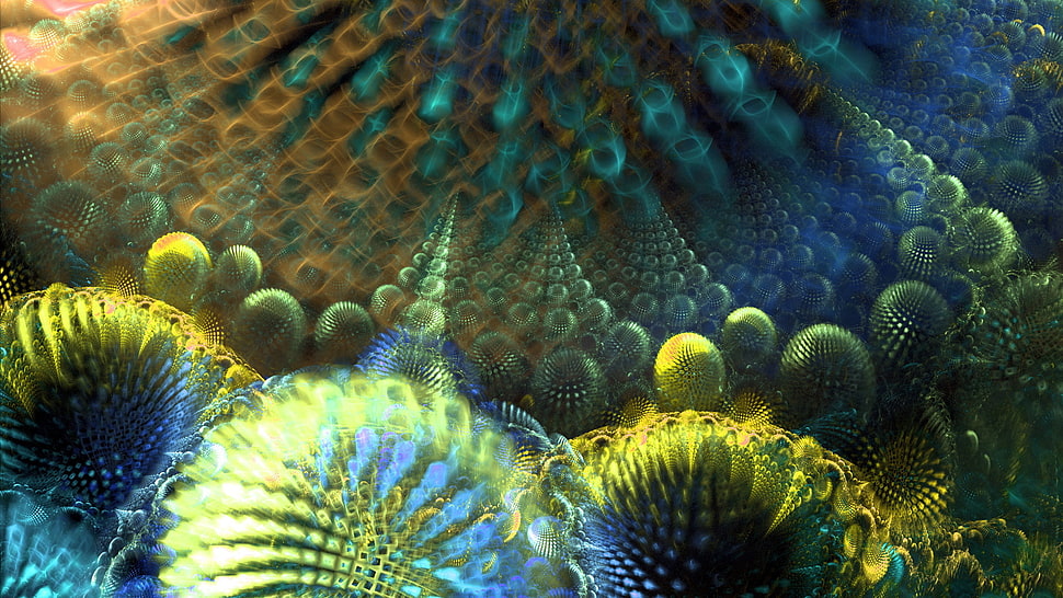green and blue ball graphic poster HD wallpaper