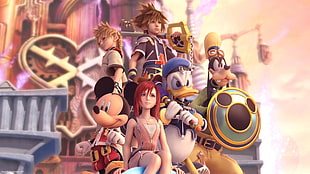 assorted Disney characters illustration, Sora (Kingdom Hearts), Donald, Goofy, keys HD wallpaper