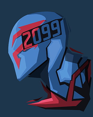 blue and red 2099 illustration, Spider-Man 2099, Marvel Comics, blue background