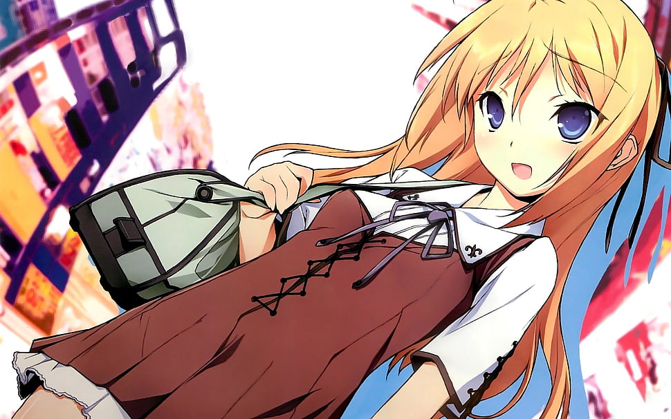 Anime,  Girl,  Blond,  Bag HD wallpaper