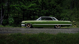 vintage green coupe, lowrider, car