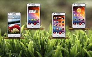 four white Samsung android smartphones HD wallpaper