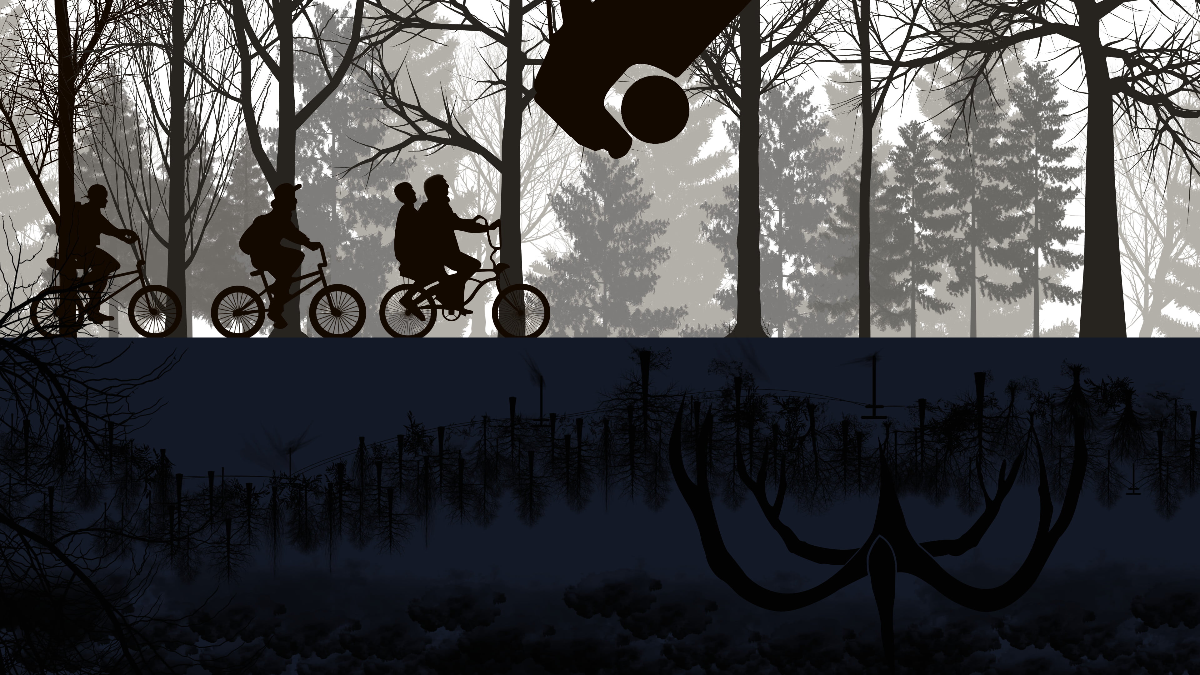 silhouette of four people riding bikes digital wallpaper, Stranger Things, Netflix, TV, bicycle