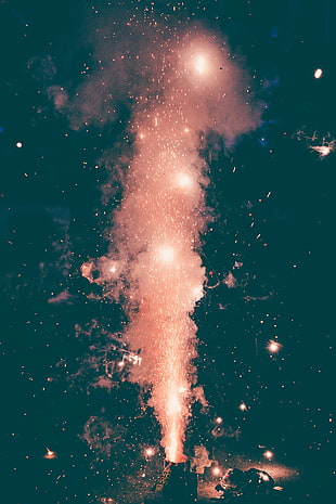 red and orange fireworks, fireworks, sparks, photography, portrait display HD wallpaper