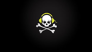 white and yellow pirate skull with headphone logo