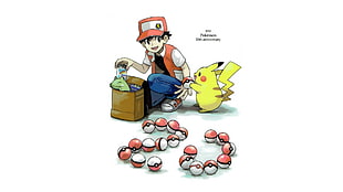 Pokemon Ash and Pikachu illustration, Red (Pokemon), Pokémon, Pikachu, Poké Balls