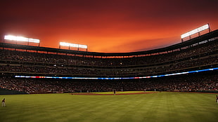baseball stadium during sunset