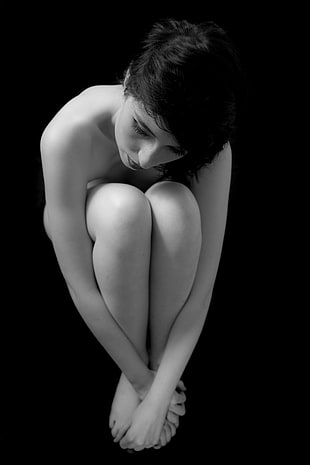 grayscale photo of a naked woman