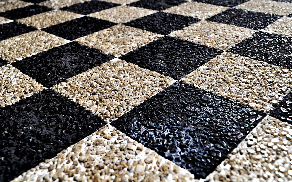 black and white checked surface HD wallpaper