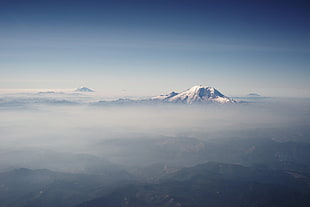 white and black glacier mountain, mountains, mist, nature HD wallpaper