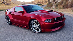 red coupe, Ford Mustang, red cars
