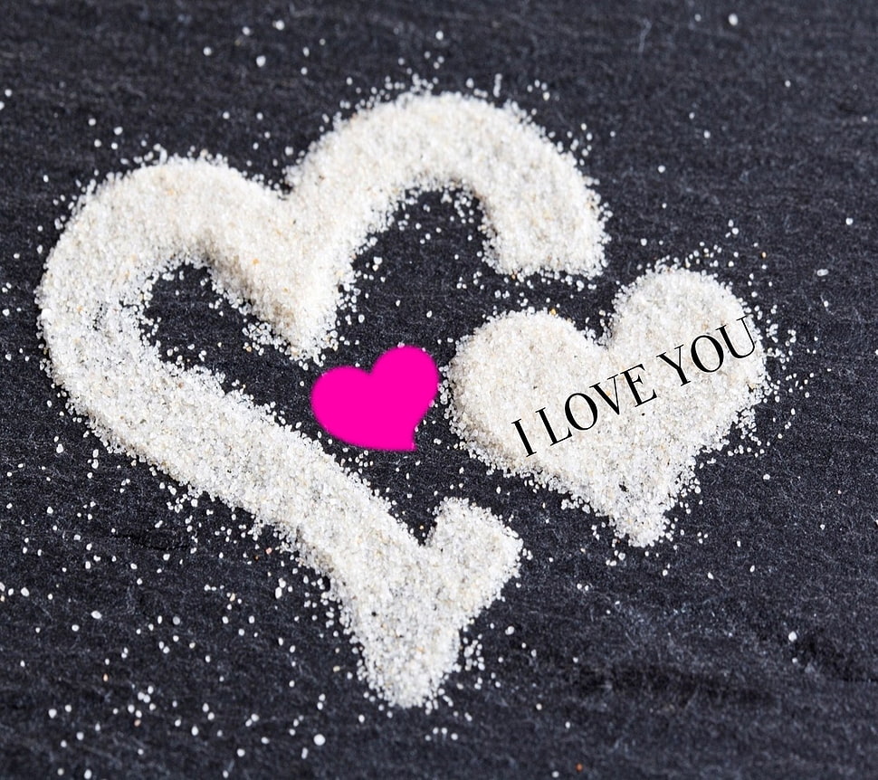 white heart sand and I Love You text overlay, abstract, love, typography HD wallpaper