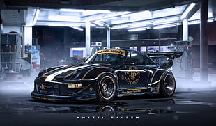 black coupe, Khyzyl Saleem, car, Porsche 911 RWB