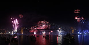 black and red LED light, explosion, fireworks, Sydney, boat