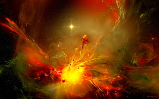 red and yellow flower painting, digital art, space, space art
